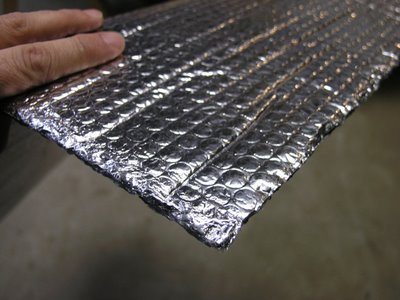 Reflective, foil-backed bubble insulation fron the building supply store