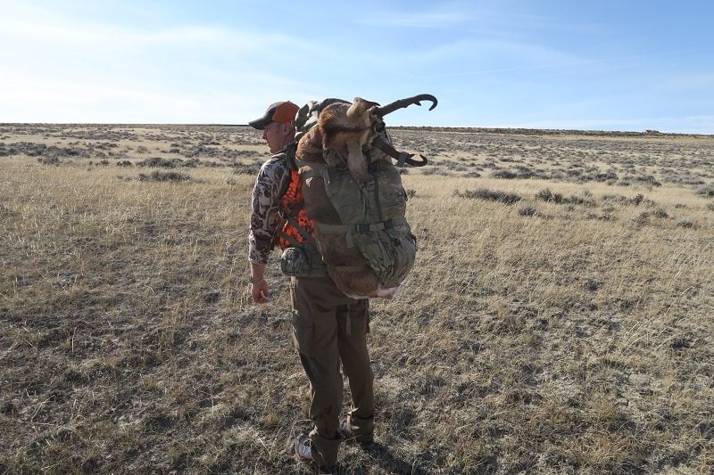 Whole antelope buck loaded between the Exo 3500 bag and K2 Frame