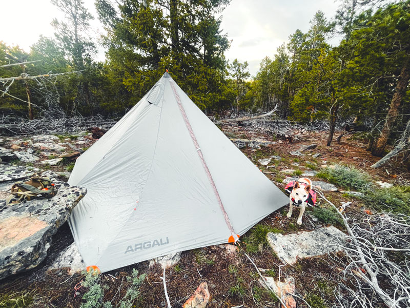 One will need to map out a larger flat spot to pitch it easily, though the author made his June scouting trip location work by stacking rocks on stakes-out points.