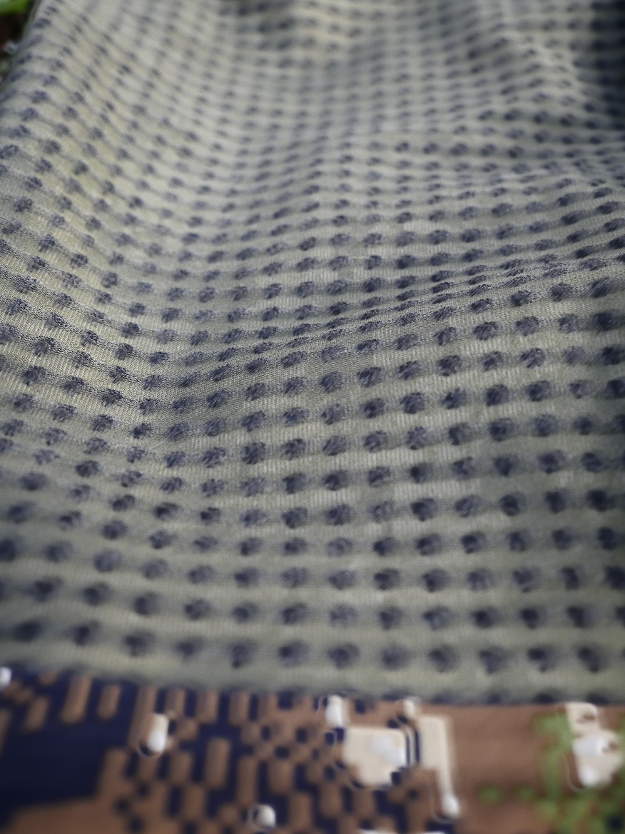 The new fabric is a raised merino-poly blend grid backer